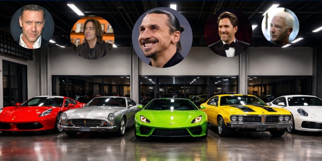 sportbilar parkerad i garage som kändisar äger